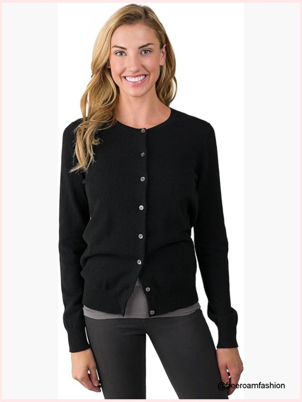 100% Cashmere Button Front Long Sleeve Crewneck Cardigan Sweater